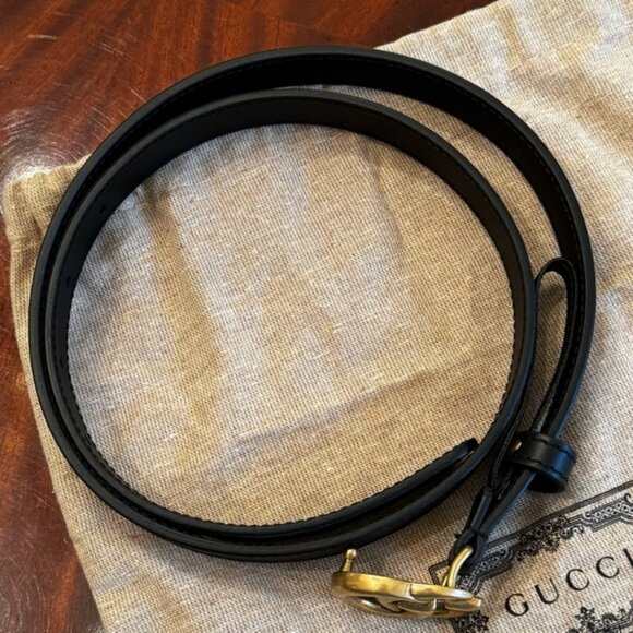 NEW Gucci GG Marmont Thin Belt Black Leather Double G 80 cm / 32" - Picture 8 of 13